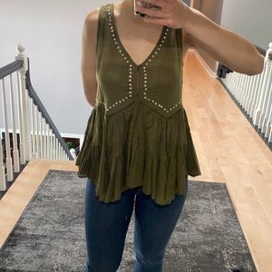 Olive green ruffle tank